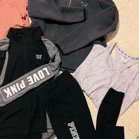 PINK Activewear Set with Black, Gray, and Coral Pieces - Picture 3 of 3